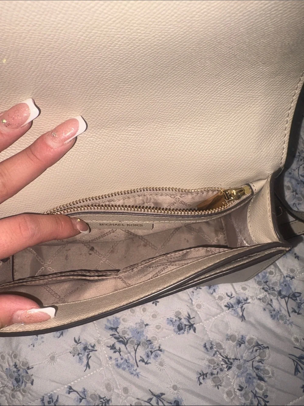Michael Kors Light Beige Crossbody with Gold Chain Charm